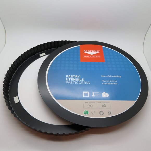 Tart Tin Pan 12” Nonstick Black Steel Round Fluted Removable Bottom Bake Paderno - Picture 10 of 14